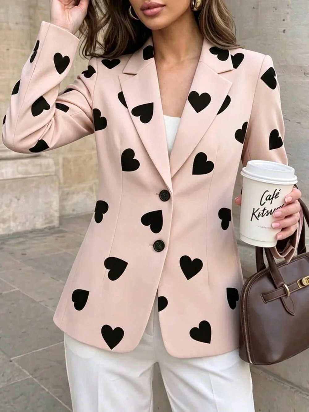 Multicolor Casual Women's Geometric Random Print Lapel Two-Button Blazer Jacket
